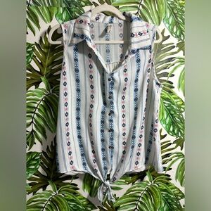 Boho Buttoned Front Tie Breathable Top